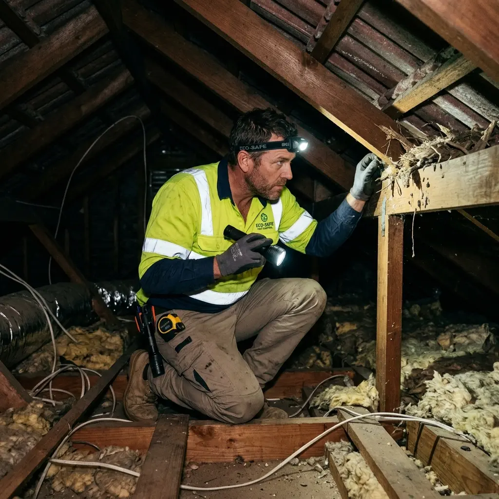 Technician using detection equipment to locate a dead rat inside a Southbank wall cavity